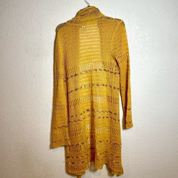 Soft Surroundings Longline Cardigan Sweater Womens M Yellow Open Knit Wool Blend - Picture 6 of 8